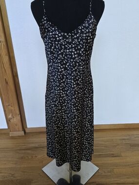 Black Floral Slip Dress with White Blossom Print